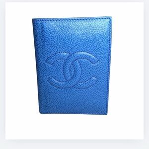 Authentic CHANEL Blue Caviar Leather Card Holder Pocket Organizer with Box, Card